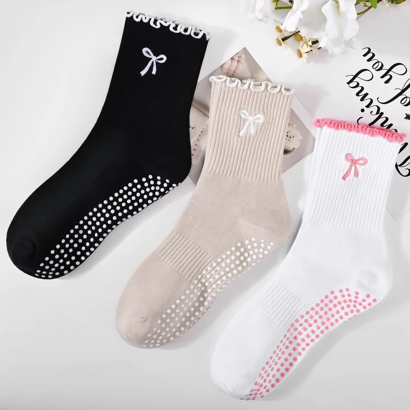No Show Sock Women - 3 pairs of anti-slip grip Pilates