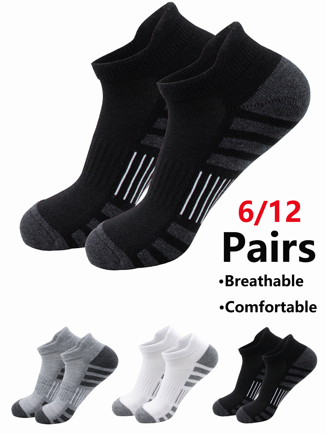 Ankle Sock Low Cut - 6/24 Pairs Cushioned Breathable Ankle Athletic