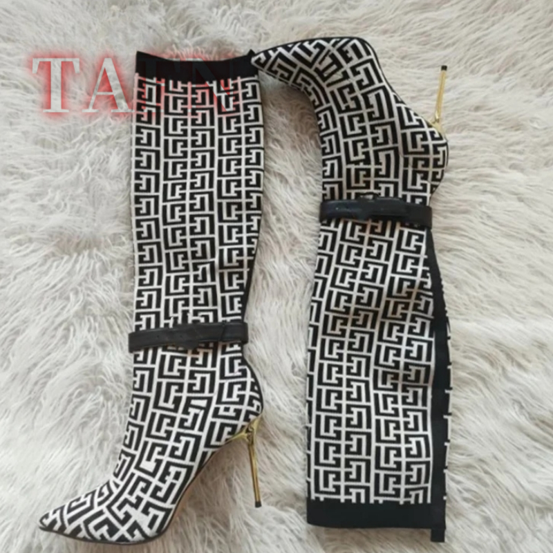 Knee High Sock Women - Women Stretch Sock Boots Fashion Monogram