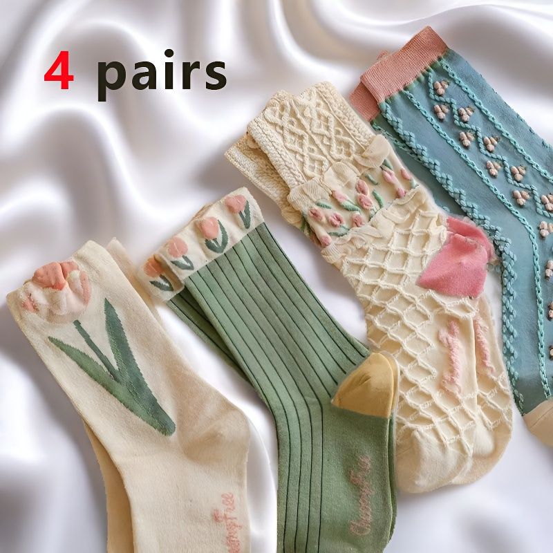 No Show Sock Women - 4Pairs Floral Socks Set Women Cute