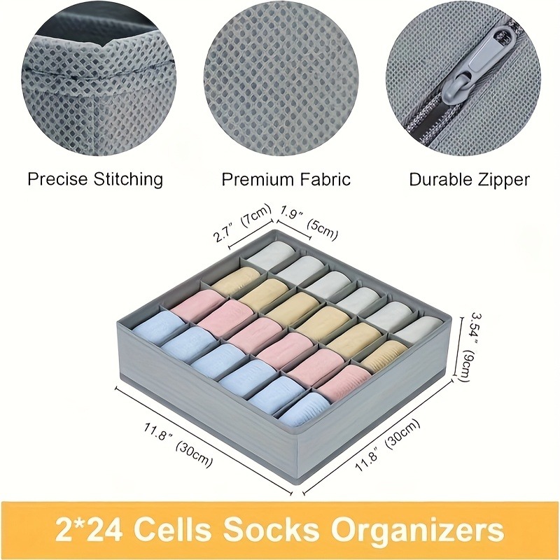 2Pcs 24-Compartment Fabric Soc - Sock Organizer Tray avaliação e preço