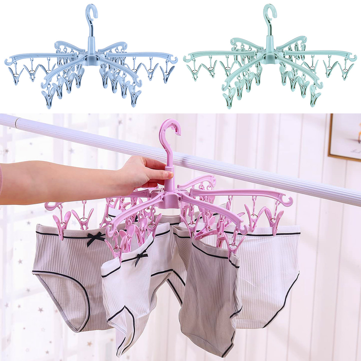 24 Clips Folding Clothes Dryer - Sock Organizer Tray avaliação e preço