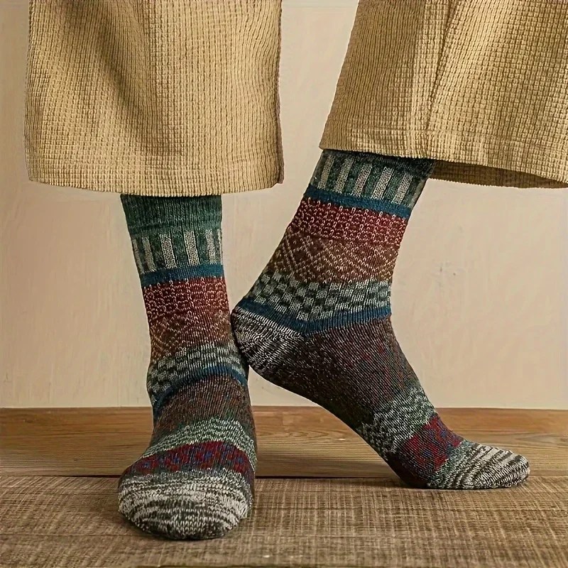 5 pairs of retro ethnic style  - Thermal Sock Winter avaliação e preço