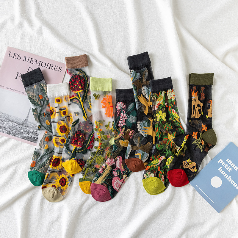 1/4 Pairs Retro Flower Women G - Silk Sock Bamboo avaliação e preço