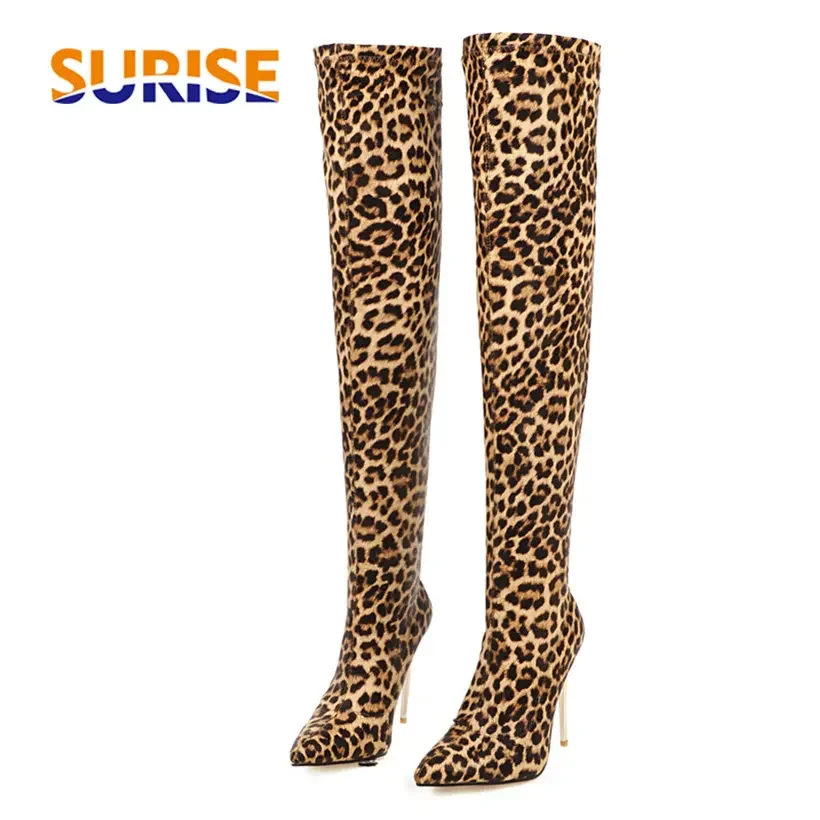 Plus Size Stretch Leopard Over - Knee High Sock Women avaliação e preço
