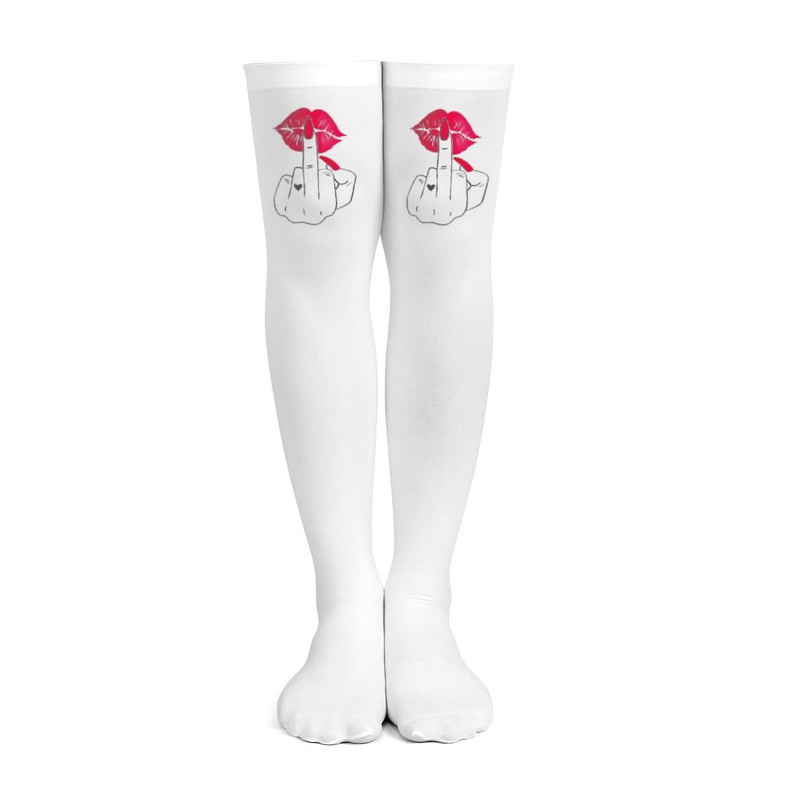 Ladies' white middle finger, r - Knee High Sock Women avaliação e preço
