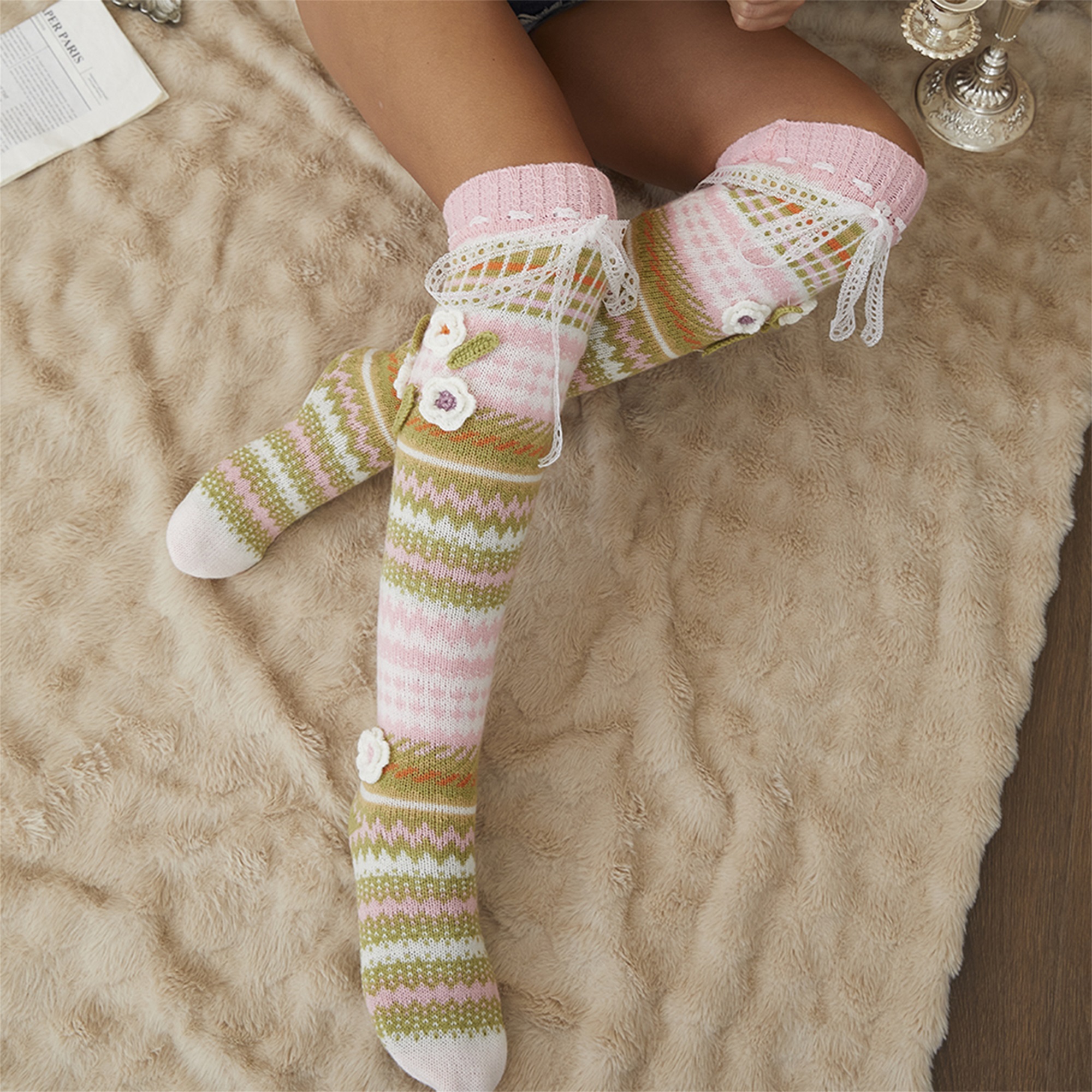 Elegant Crochet Lace Thigh Hig - Silk Sock Bamboo avaliação e preço