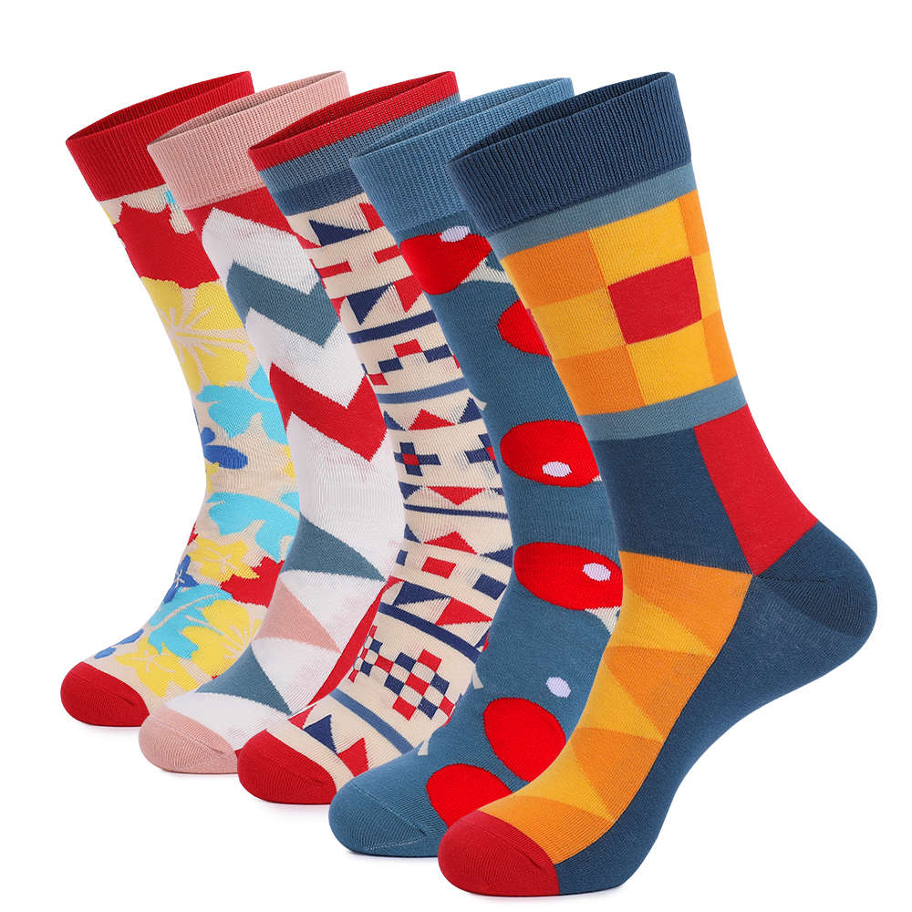 5Pairs Mens Fun Dress Socks, P - Cotton Crew Sock Pack avaliação e preço