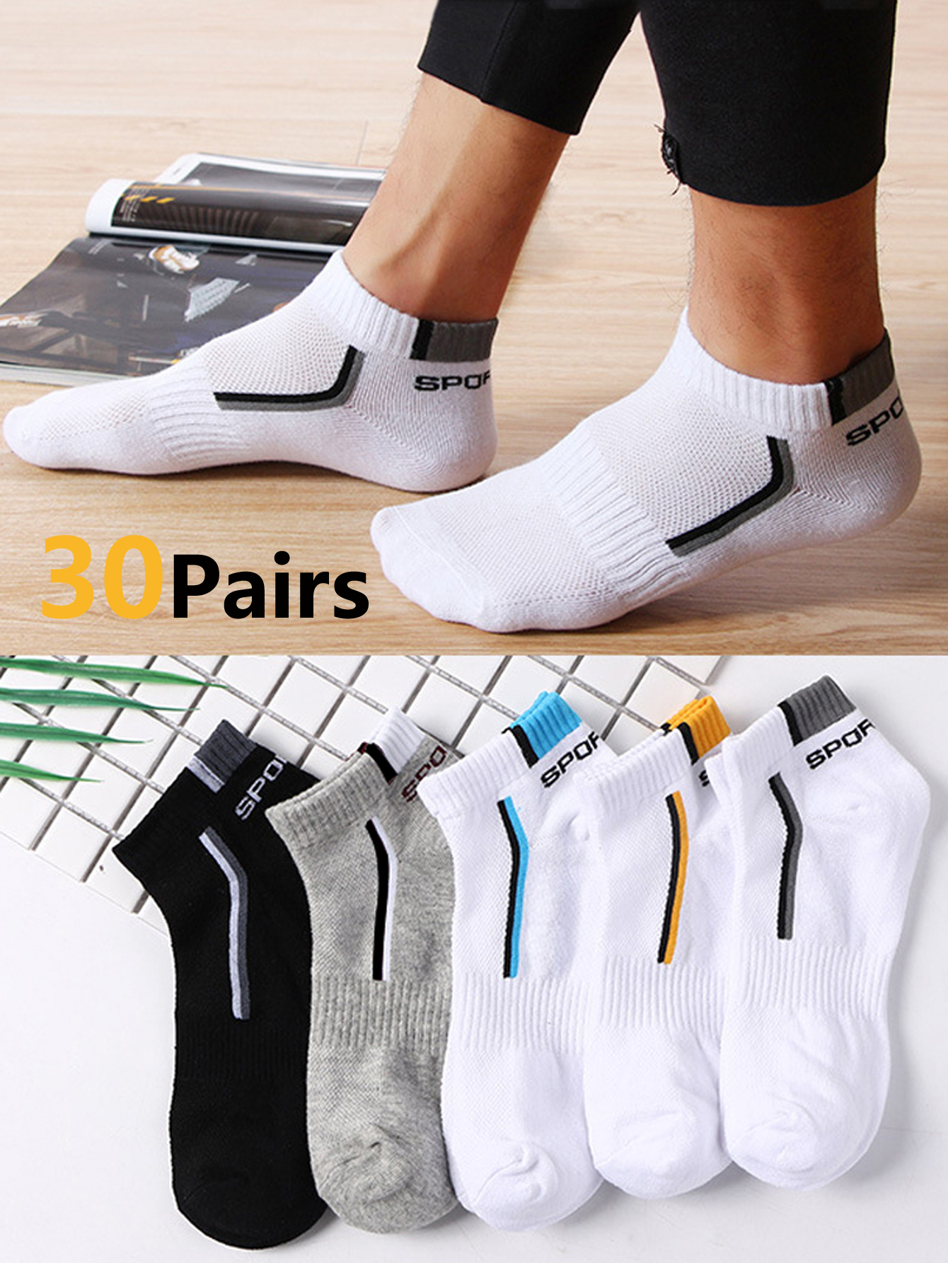 30Pairs Men's Mesh Breathable  - Ankle Sock Low Cut avaliação e preço