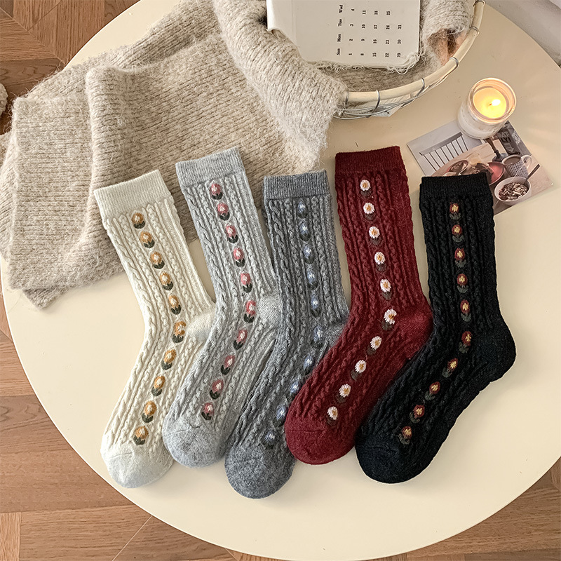 Korean Sweet Floral Wool Mid-C - Boot Sock Slouchy avaliação e preço