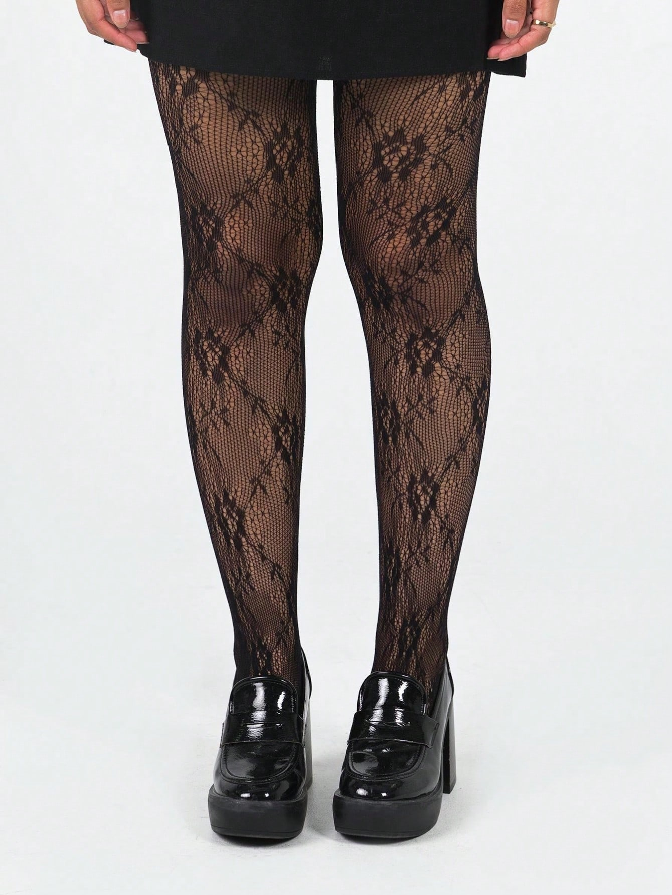 Women's Black Floral Lace Fish - Tights Pantyhose Sheer avaliação e preço