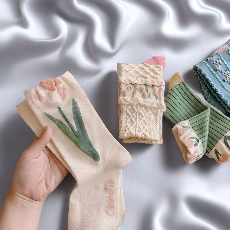 4Pairs Floral Socks Set Women  - No Show Sock Women avaliação e preço